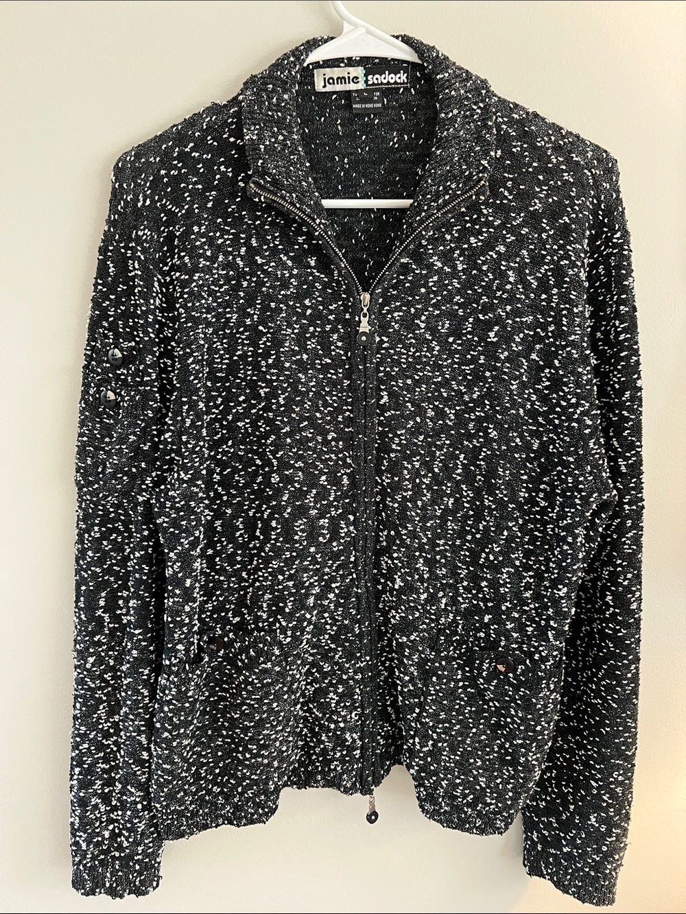 jamie sadock Black and White Speckled Zip Bomber Jacket